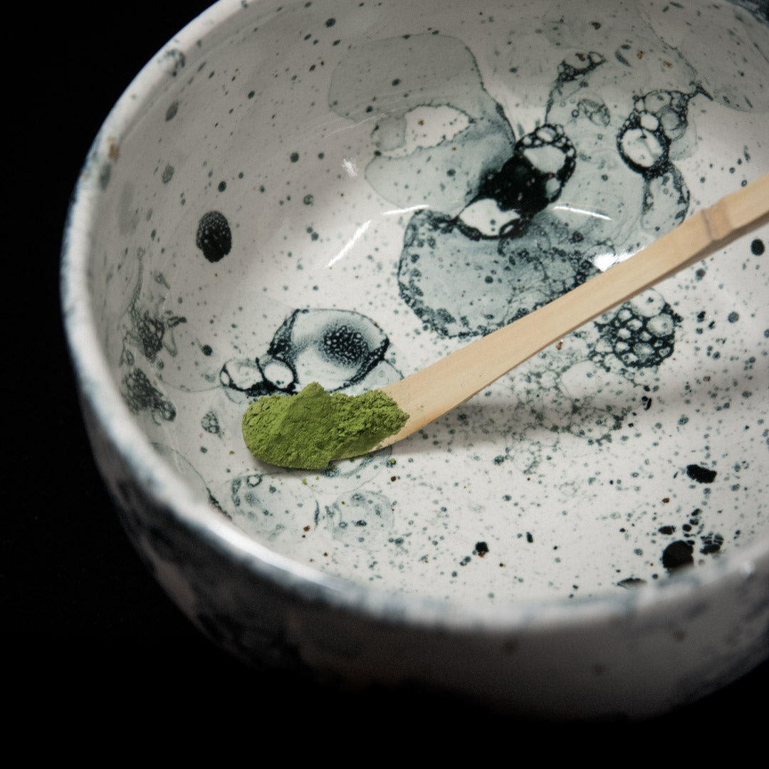 Matcha bowl in black bubble glaze #25-1